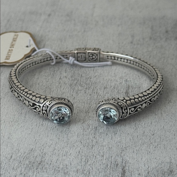 Annika Witt Bali Sterling Silver 925 Blue Topaz Open Cuff Filigree ID Bracelet - Picture 5 of 12